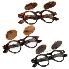 A28 Flip-Up Round Black Boboho Vintage Sunglasses Kacamata Streampunk 4 Warna