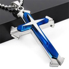 Ai Home Liontin Salib Stainless Steel Perhiasan Rantai Kalung Laki-laki (Biru)