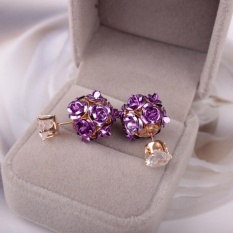 Ai Home Wanita Putri Elegan Rose Bunga Crystal Rhinestone Stud Earring Perhiasan (Ungu)-Intl
