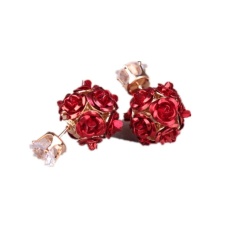 Ai Home Wanita Putri Elegan Rose Bunga Crystal Rhinestone Stud Earring Perhiasan (Merah)-Intl