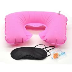 Aimons - Travel Pillow Set 3 in 1 Bantal Leher Travel Angin Set Travel Pillow Neck Set Bantal Travel Angin - Bantal Tiup, Penutup Kuping, Penutup Mata - Travel Relaxing Set - Bantal Tiup Travelling