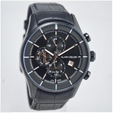 Alain Delon Jam Tangan Pria Alain Delon AD405-1732C Dual Time Black Stainless Steel Leather Black