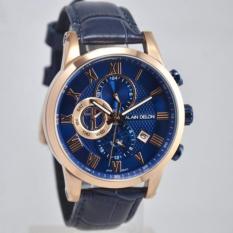 Alain Delon Jam Tangan Pria Alain Delon AD411-1581C Dual Time Rosegold Blue Leather Watch