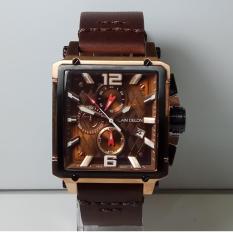 Alain Delon Jam Tangan Pria Alain Delon AD417-1545C Chronograph Black Rosegold Stainless Steel Leather Brown