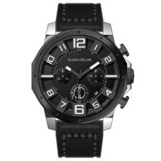 Alain Delon - Jam Tangan Pria - Silver-Hitam - Strap Hitam - AD382-1339C