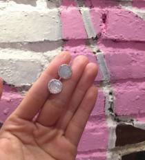 Alami Putih Hiasan Kerang Hitam Batu Akik Sterling Perak Anting