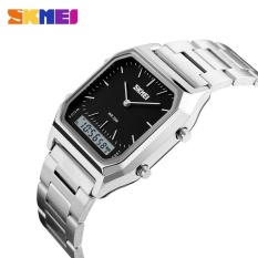 SKMEI Alarm Chronograph pria busana Casual kuarsa Watch Dual Digital jam tangan EL lampu layar Watch 1220 Masculino Relogio - intl