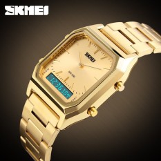 SKMEI Alarm Chronograph pria busana Casual kuarsa Watch Dual Digital jam tangan EL lampu layar Watch 1220 Masculino Relogio - intl