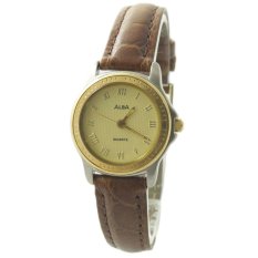 ALBA Jam Tangan Wanita - Silver Gold Brown - Leather Strap - ATCV34