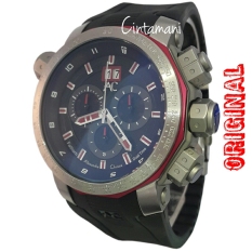 Alexandre Christie 142433 Chronograph Tali Karet Jam Tangan Pria - Silver Kombinasi Hitam dan Merah
