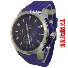 Alexandre Christie 142967 Chronograph Tali Karet Jam Tangan Pria - Silver Kombinasi Hitam dan Ungu