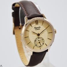 Alexandre Christie 2682L Jam Tangan Wanita Strap Leather Coklat Inside Rose Gold