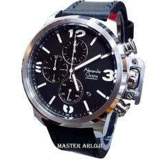 Alexandre Christie AC6280MC Jam Tangan Pria Strap Leather hitam silver
