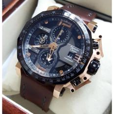 Alexandre Christie AC6373 Jam Tangan Pria Strap Leather Coklat Rosegold