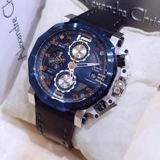 Alexandre Christie AC6373 Jam Tangan Pria Strap Leather Hitam Silver Biru