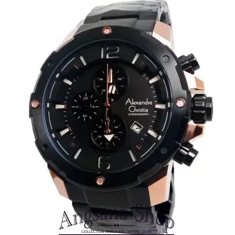 Alexandre Christie Ac6410 - Jam Tangan Fashion Pria Elegant - Stainless Steel Black - Fiture Chronograph