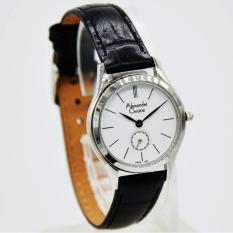 Alexandre Christie AC8031L Jam Tangan Wanita / Cewek Tali Kulit Hitam Silver Inside Putih
