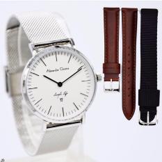 Alexandre Christie AC8566 100% Original Jam Tangan Wanita Stainless Steel Silver Free 2 Tali