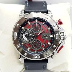 Alexandre Christie AC9205 Original Jam Tangan Pria Stainless Leather Hitam Merah