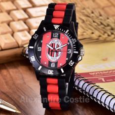 Alexandre Costie Jam Tangan Pria Body Black - Red/Black Dial -BlackRed Rubber Band - AC-RK-ACM-006M-Black-Red/Black-BlackRed Rubber Band