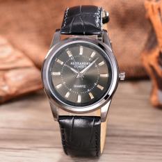 Alexandre Costie – Jam Tangan Pria –Body Black/Black Dial-Black Leather Band- AC-5229G-BB-Black Leather Band