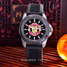 Alexandre Costie Jam Tangan Pria - Body Silver - Black Dial - Black Rubber Band - AC-RK-3821-MU-SB-Black Rubber