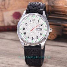 Alexandre Costie - Jam Tangan Pria - Body Silver - White Dial - Rubber Band - AC-RK-TGL-HR-P-5251-W