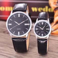 Alexandre Costie - Jam Tangan Pria dan Wanita - Body Silver - Black Dial - Black Leather Strap - AC-5513A-GL-SB-TGL-(silver)-BLACK LEATHER STRAP-Couple