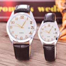 Alexandre Costie - Jam Tangan Pria dan Wanita - Body Silver - White Dial - Black Leather Strap - AC-5501D-GL-SW-TGL-(gold)-BLACK LEATHER STRAP-Couple
