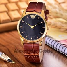 Alexandre Costie - Jam Tangan Unisex - Body Gold - Black Dial - kulit Coklat - AC-3732C-GB-Brown Leather Strap