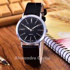 Alexandre Costie - Jam Tangan Unisex - Body Silver - Black Dial - kulit Hitam - AC-3981E-SB-Black Leather Strap