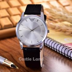 Alexandre Costie - Jam Tangan Unisex - Body Silver - White Dial - kulit Hitam - AC-3732D-SW- Black Leather Strap-CL