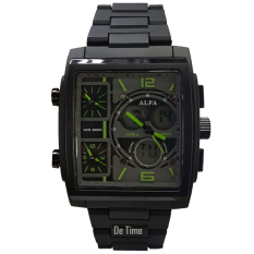 Alfa A8800-DT Jam Tangan Pria Stainless Steel Hitam Lis Hijau