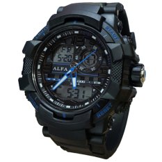 Alfa AD2061DT - Jam Tangan Pria - Strap Rubber - Hitam List Biru