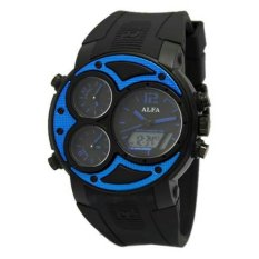 Alfa Jam Tangan Pria - Hitam List Biru - Strap Karet - A4218 Four Time