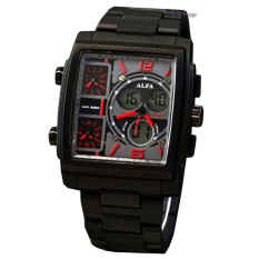 Alfa - Jam Tangan Pria - Stainless - Hitam Dial Merah- ALF571