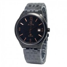 Alfa watch Slim ALF225 Jam Tangan Pria - Strap Stainless Steel - Hitam - Kaca Safir -Tanggal