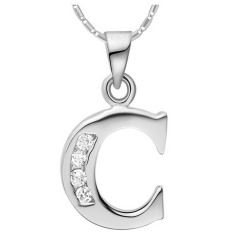 Amart 18 K Emas Putih Kalung Liontin Huruf A Sampai Z Berlapis (Silver C)-Intl