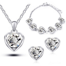 Amart 3 Pcs Shiny Rantai Logam Tatahan Berlian Imitasi Kalung + Anting-Anting + Gelang (Silver + Putih)-Intl