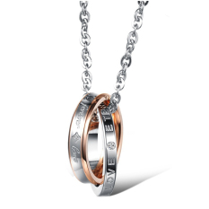 Amart Kalung Baja With Baja Titanium Murni Dua Rantai Liontin Berlian Imitasi (mawar Emas)-International