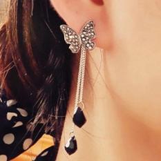 Amefurashi Anting Korea Butterfly Long Tassel Dangles Rhinestone Stud Earring