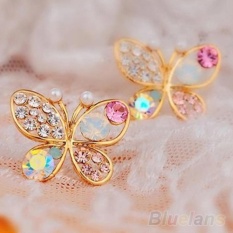 Amefurashi Anting Korea Ladies Lovely Crystal Rhinestone Butterfly Stud Earring