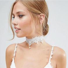 Amefurashi Kalung Cantik & Manis Choker A48 White Hollow Out Rose Flower