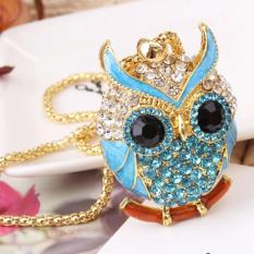 Amefurashi Kalung Korea Big Owl Gold Rhinestone Long Necklace