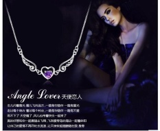Malaikat Perhiasan Kekasih, Berlapis Perak Sayap, Cinta Kalung, alami Amethyst Korea Modis 925 Sterling Perak Kalung Liontin Sebagai Hadiah atau Pernikahan Pakaian Populer Di Eropa dan Amerika -Internasional