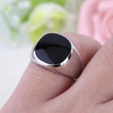Angel Non-fade Stainless Silver Warna Hitam Onyx Batu Cincin Pernikahan
