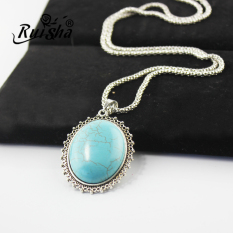 Angin Angin Oriental Gaya Angin Nasional Lonjong Batu Pirus Wanita Model Panjang Kalung Berantai Kalung