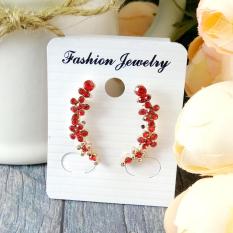 Anneui - EE0195 - anting tusuk memanjang 2 model, kebawah dan kesamping - Red