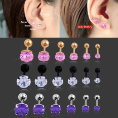 Anti Alergi Titanium Baja Bertatah Berlian Pria atau Wanita Tindik Daun Telinga Anting