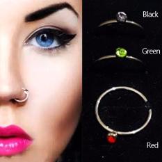 Anting Jepit Hidung Silver Mata Hijau - Aksesoris Fashion Punk Trendy tanpa tindik pria wanita Kado Murah